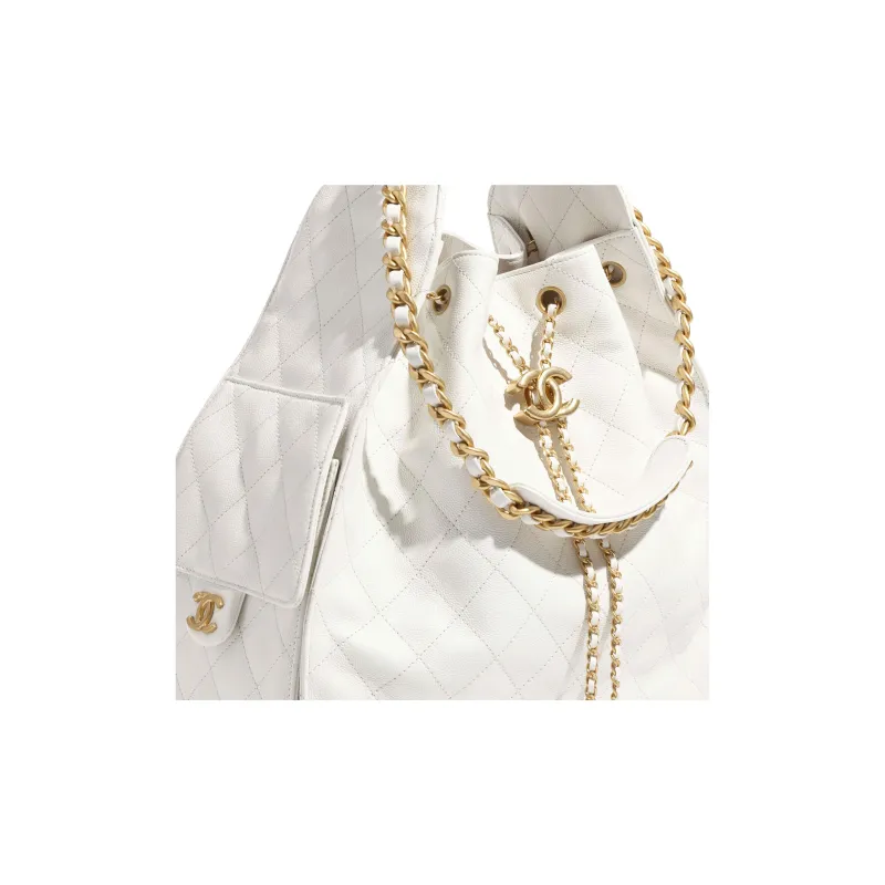 CHANEL 25Bag Calfskin Shoulder Bag Medium Size Women's White-5