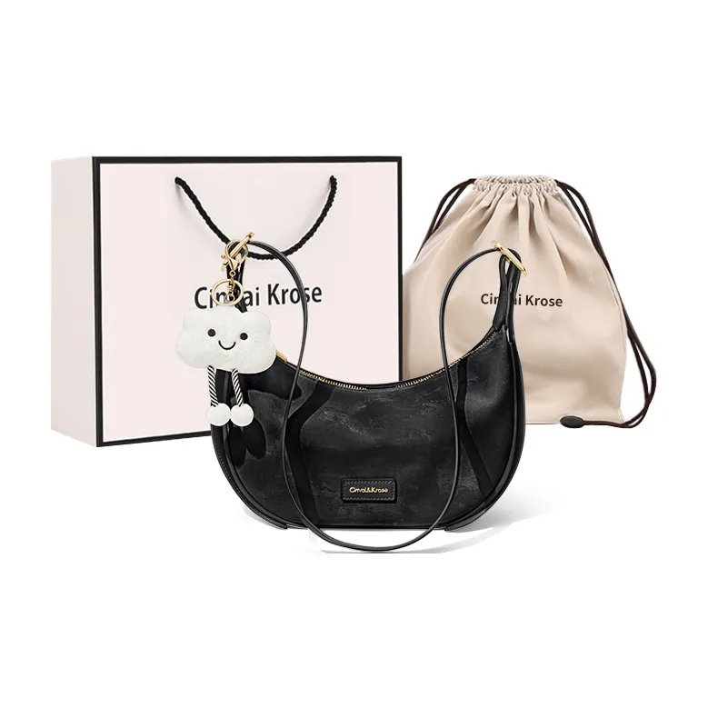 CinvaiKrose Cow Leather Shoulder Bag, Crossbody Bag, Sports Dumpling Bag Small Size Women's Ecru/Black/Green-5