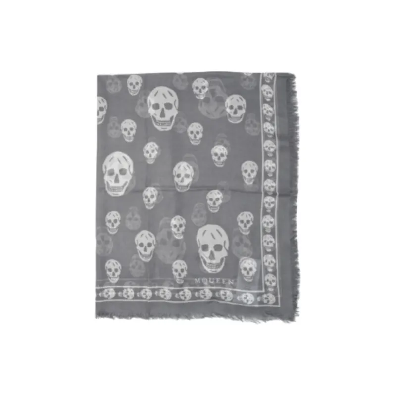 Alexander McQueen Classic Skull Printed Frayed Edeg Scarf-0