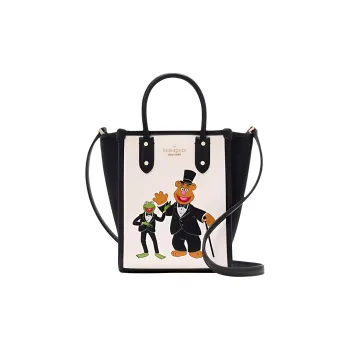 Kate Spade Disney Collaboration Ella Cow Leather Tote Bag Shopping Bag Shoulder Bag Handbag Mini Women's Black & Ecru