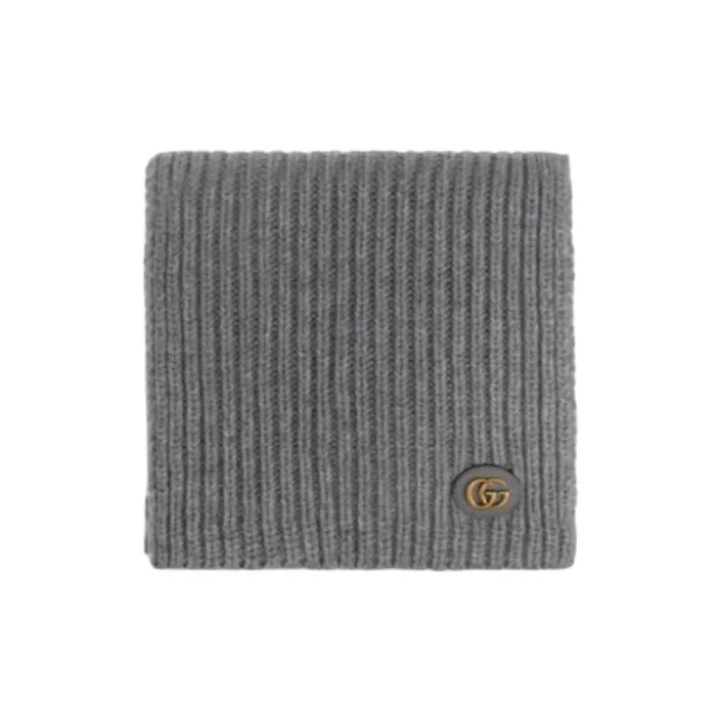 GUCCI Calfskin Wool Cashmere Knit Scarves Women's Gray-0