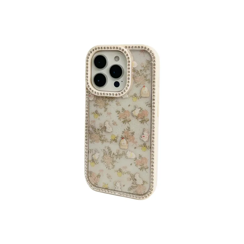 Wei Xin Acrylic Material Glitter Floral Rabbit Phone Cases Compatible With IPhone 16/15 Pro Max/Apple 13/14 Pro/Max-2