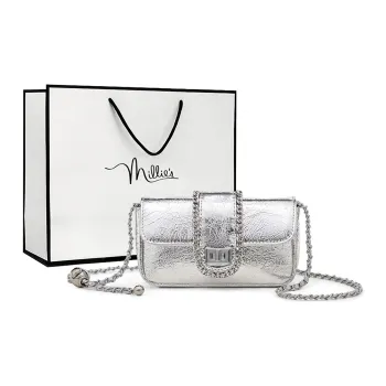 MILLIE'S Cow Leather Shoulder Bag Crossbody Bag Small Square Bag Women's Silver/Black