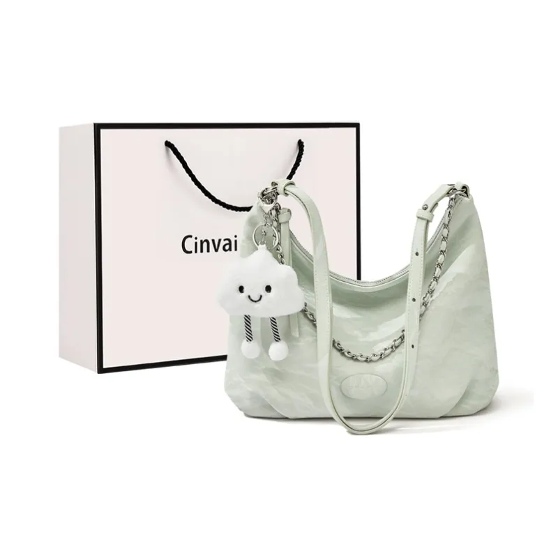 CinvaiKrose Synthetic Leather Tote Shoulder Bag Crossbody Bag Small Size Women's Ecru/Green/Black-5