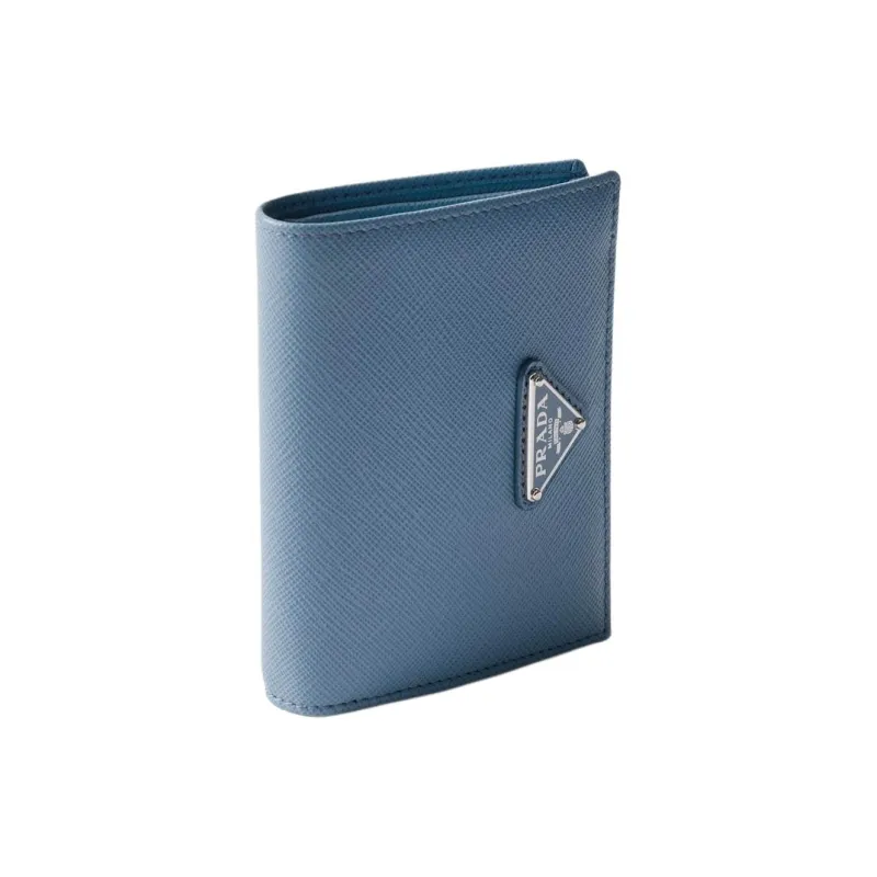 PRADA Leather Wallet Trumpets Women's Blue-3