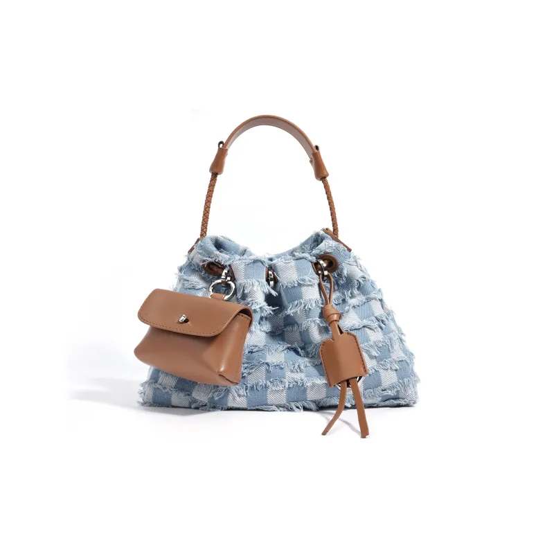 COURONNE Denim With Top Grain Cow Leather Shoulder Bag Women's Multicolor-1