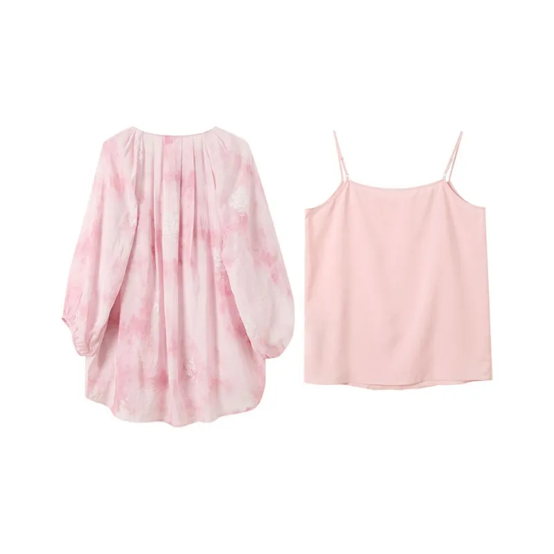 3COLOUR Clothing Sets Women's Cherry Blossom Pink Floral Shirt+Camisole-1