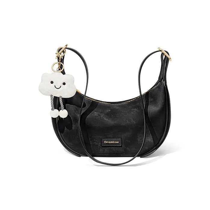 CinvaiKrose Cow Leather Shoulder Bag, Crossbody Bag, Sports Dumpling Bag Small Size Women's Ecru/Black/Green-6