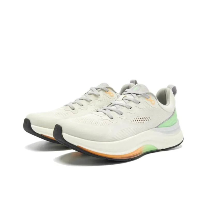 QIAODAN Cushioned Slip Resistant Abrasion Resistant Low Top Cushioning Gel Casual Running Shoes Men's White Gray Green-2