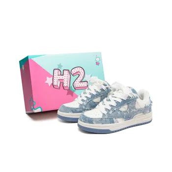 H2 Anti Slip Wear Resistant Low Top Skateboard Shoes Unisex White Blue Box