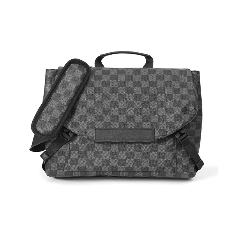 Old Man's Head Synthetic Leather Crossbody Bag Regular Men's Black Plaid-1