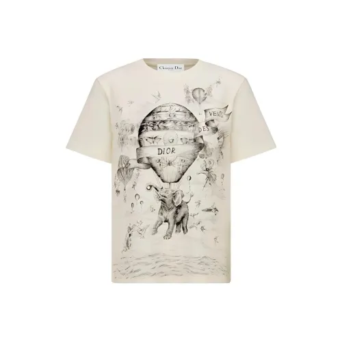 DIOR Letter Print Crew Neck Pullover Short-Sleeved T-Shirt Mens Beige