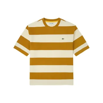 LACOSTE T Shirts Men Brown Yellow Stripes