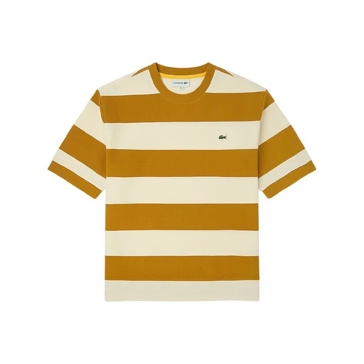LACOSTE T Shirts Men Brown Yellow Stripes-0