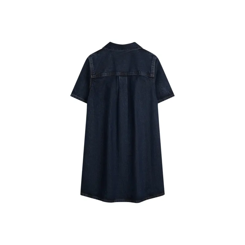 CALVIN KLEIN Short Sleeved Dresses Women's VUO Denim Dark Blue-1