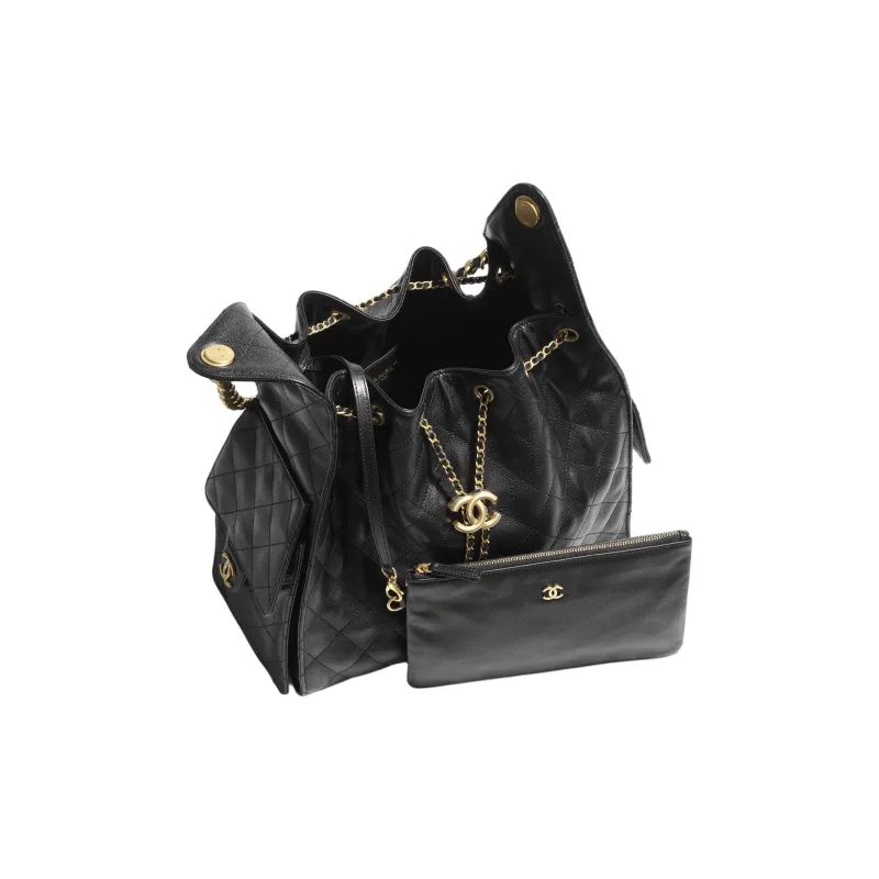 CHANEL 25Bag Calfskin Shoulder Bag Medium Size Women's Black-2