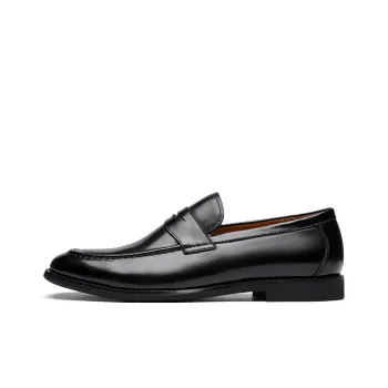 JASONSTAR Men's Leather Shoes Loafers Flat Men's Black