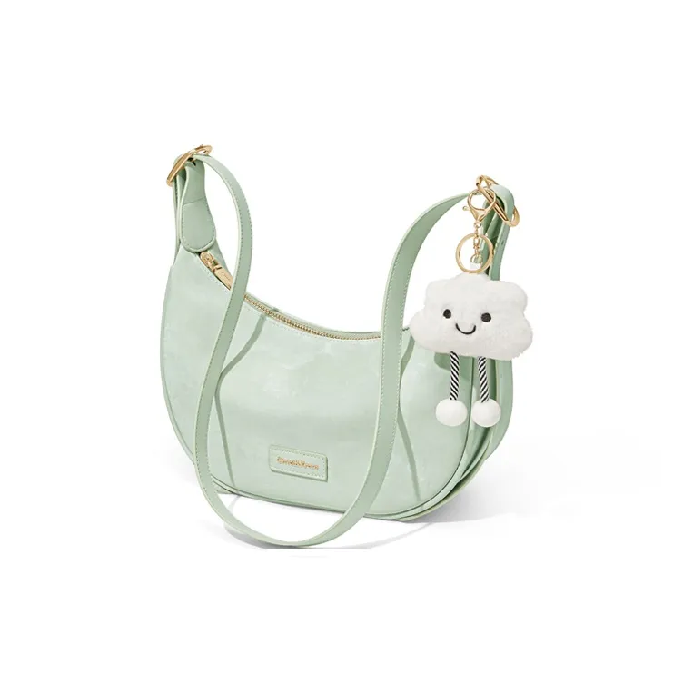 CinvaiKrose Cow Leather Shoulder Bag, Crossbody Bag, Sports Dumpling Bag Small Size Women's Ecru/Black/Green-11