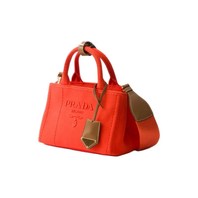 PRADA Cotton Tote Bag Shopping Bag Shoulder Bag Handbag Mini Women's Orange-1