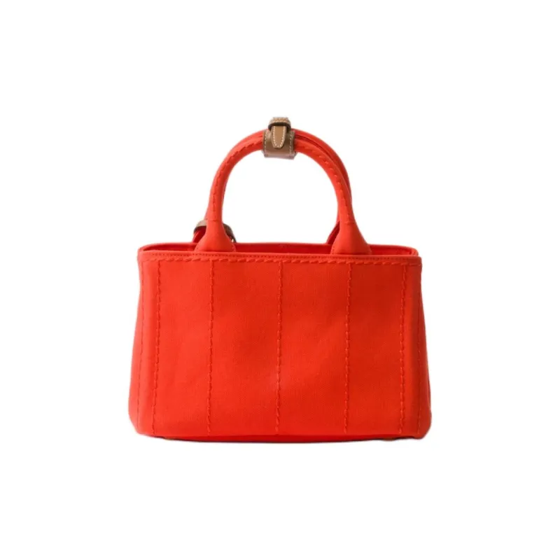 PRADA Cotton Tote Bag Shopping Bag Shoulder Bag Handbag Mini Women's Orange-2