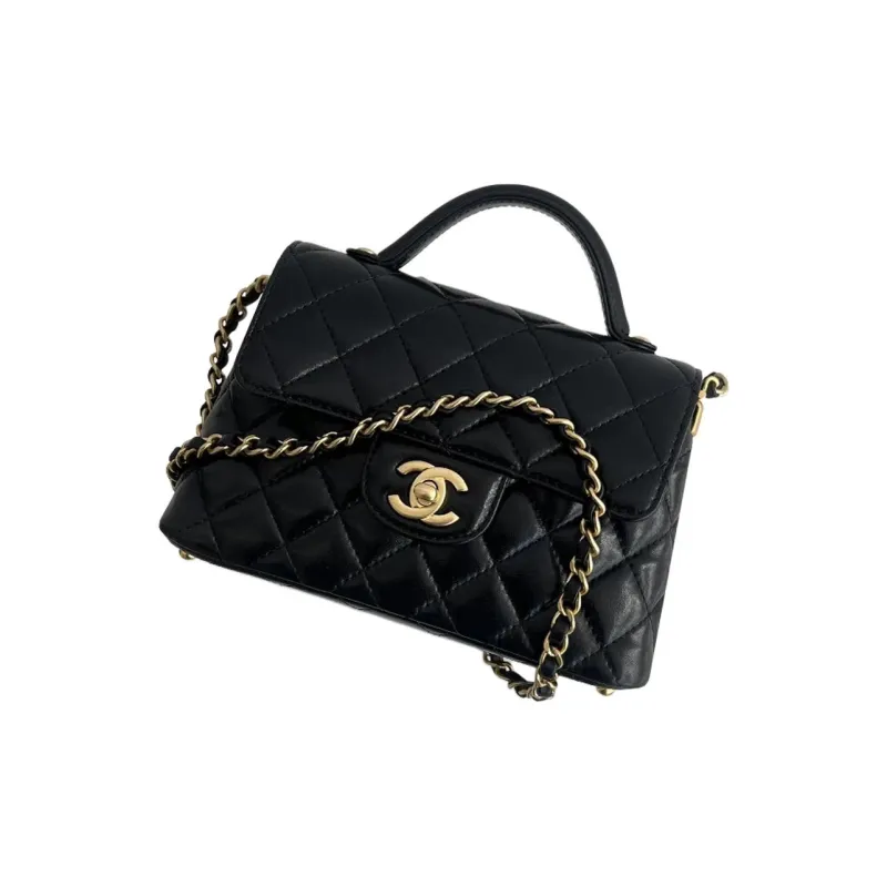 CHANEL Diamond Pattern Lambskin Shoulder Bag Crossbody Bag Handbag Small Size Women's Black-3