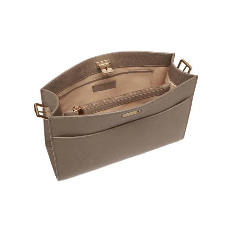 BALLY Lock Me Grain Cow Leather Shoulder Bag Women's Taupe-3