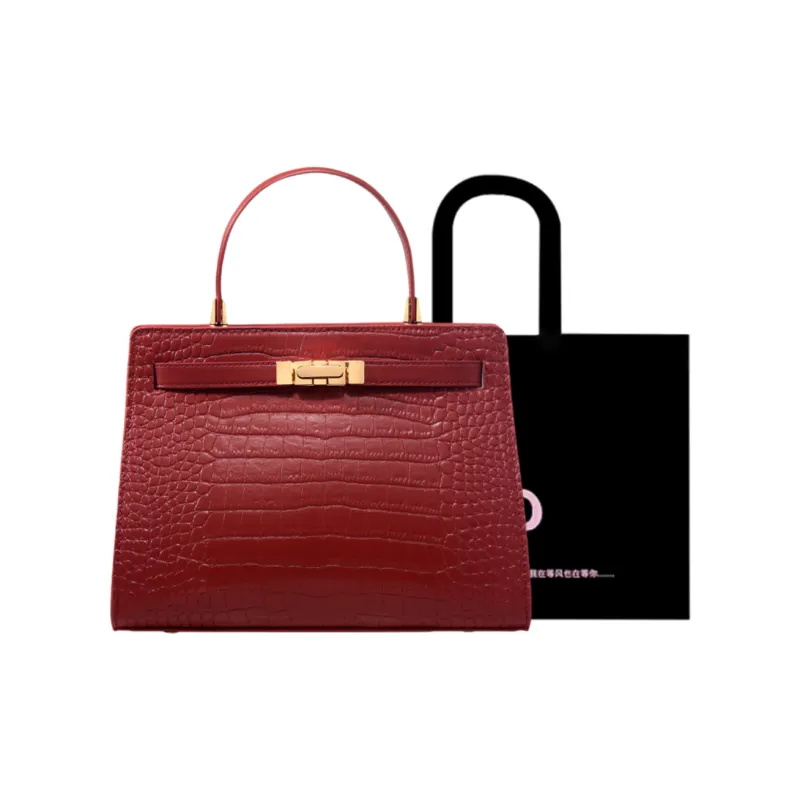 HACIN PU Crossbody One Shoulder Handbag Women's Crocodile Pattern Red-1