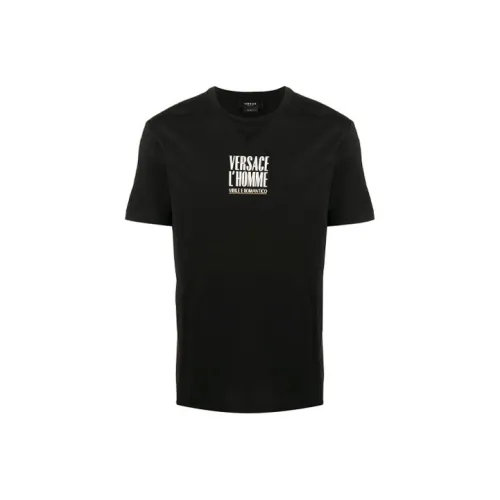 VERSACE Men Logo Letter Print Short Sleeve T Shirt Navy Blue Black