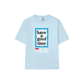 FILA Drop Shoulder Sleeve T Shirt Unisex Laiwu Blue