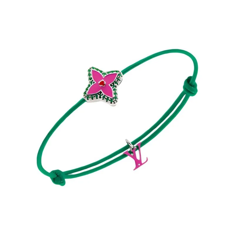 LOUIS VUITTON Metal Cotton Enamel Bracelets Men's Green-1