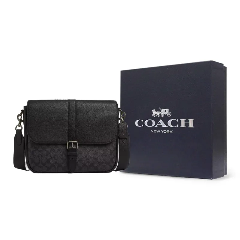 COACH Coated Canvas Shoulder Bag Crossbody Bag Large Size Men's Charcoal Black-8