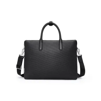 PIERRE CARDIN Top Grain Cow Leather Briefcases Regular Men's Black