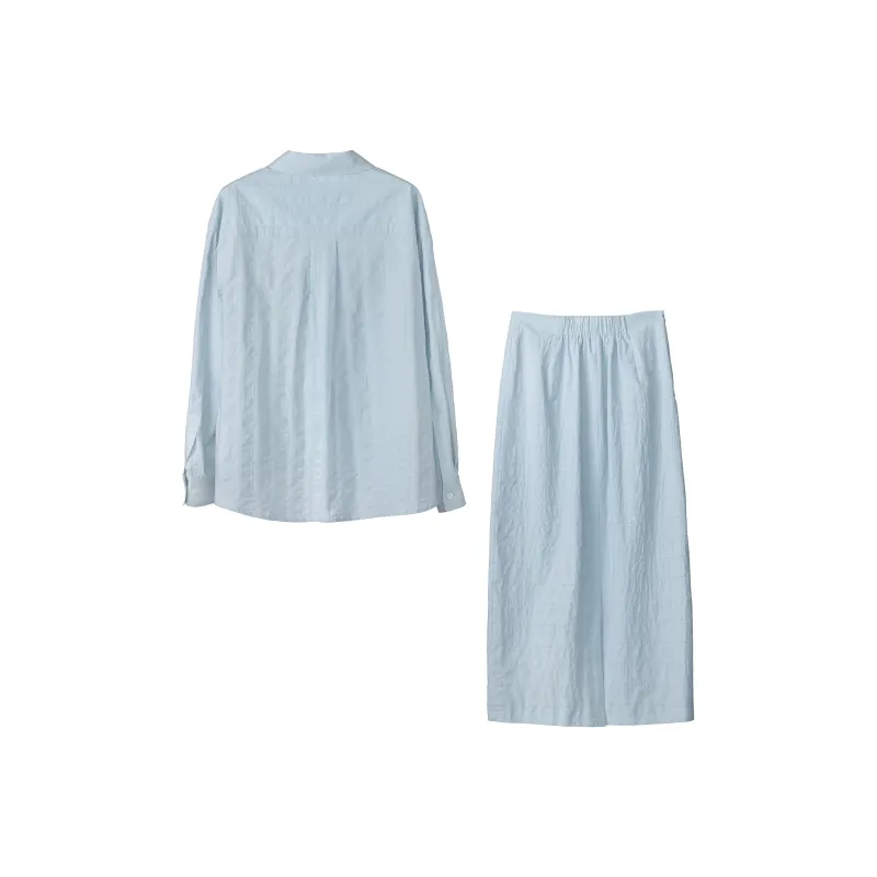 Fstudio Early Spring Korean Style Lazy 100% Cotton Shirt Matching Set Women's Green-4