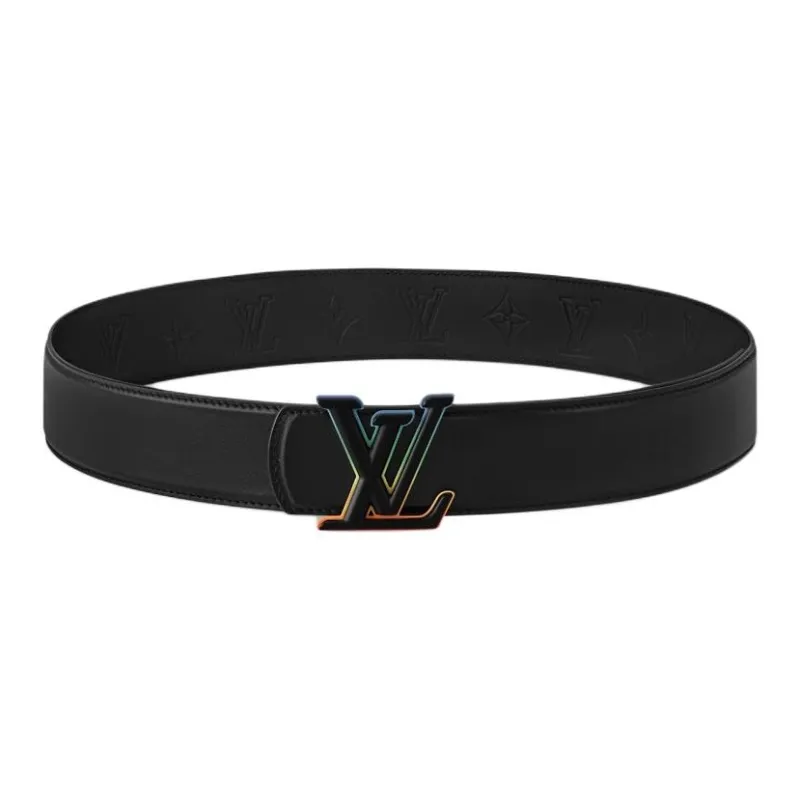 LOUIS VUITTON Leather Metal Parts Leather Belts Men's Black Width  4cm-1