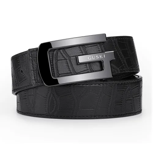 GUSKI Cow Leather Belts Men's Gunmetal Width  3.5cm