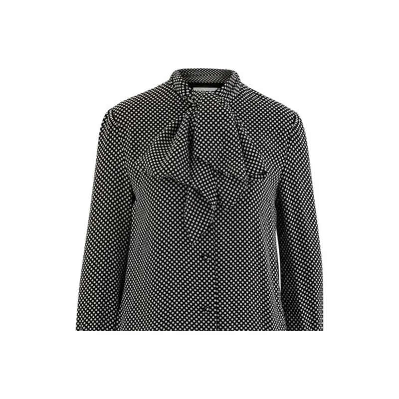 CELINE Long Sleeved Dress Women's Black With White Dot-2