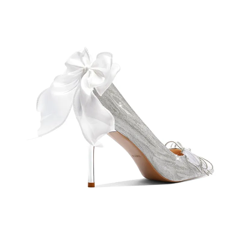 Crelinkxlat Lover Rose Box, French Fairy Princess Evening Breeze Slim Heel High Heels Women's Silver-1