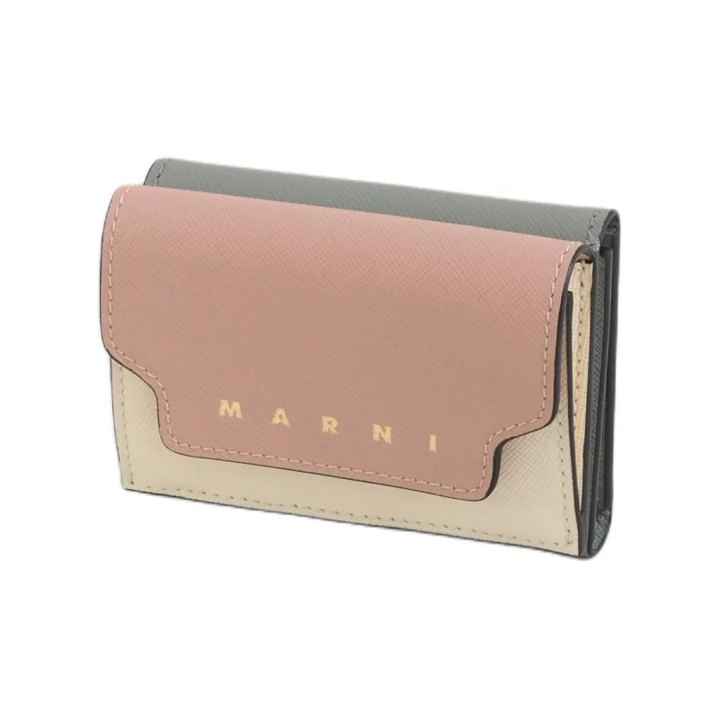 MARNI Calfskin Wallet Women's Light Pink & White & Gray-1