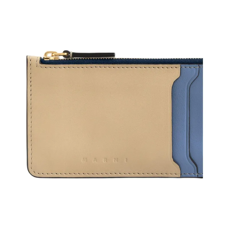 MARNI Trunkaroo Calfskin Card Holder Women's Beige & Blue-2