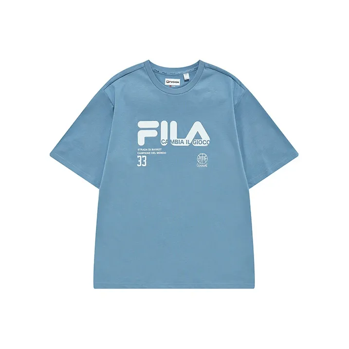 FILA FUSION Drop Shoulder Sleeve T-Shirt Men's Comfort Blue-0