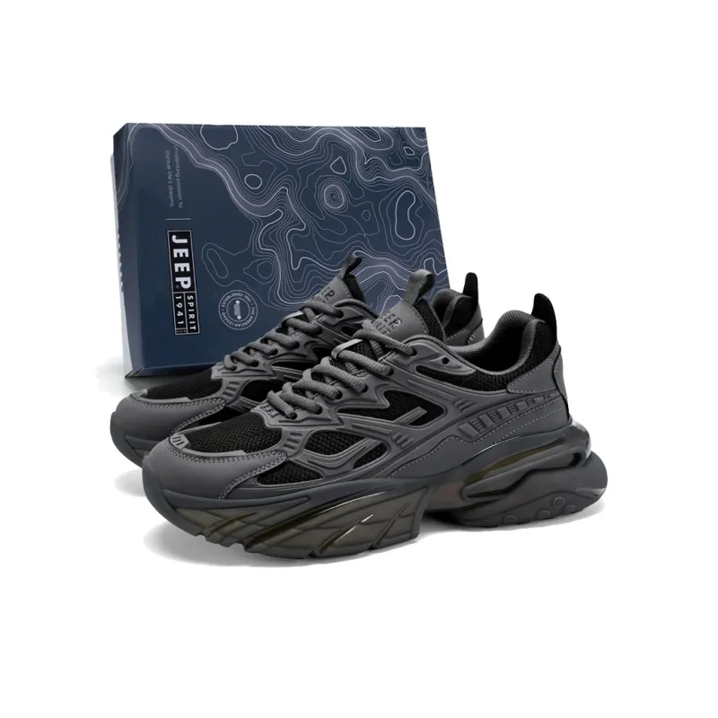 JEEP SPIRIT Anti-Slip And Wear-Resistant Lightweight Height Increasing Low-Top Chunky Sneakers Men's Volcanic Gray-4