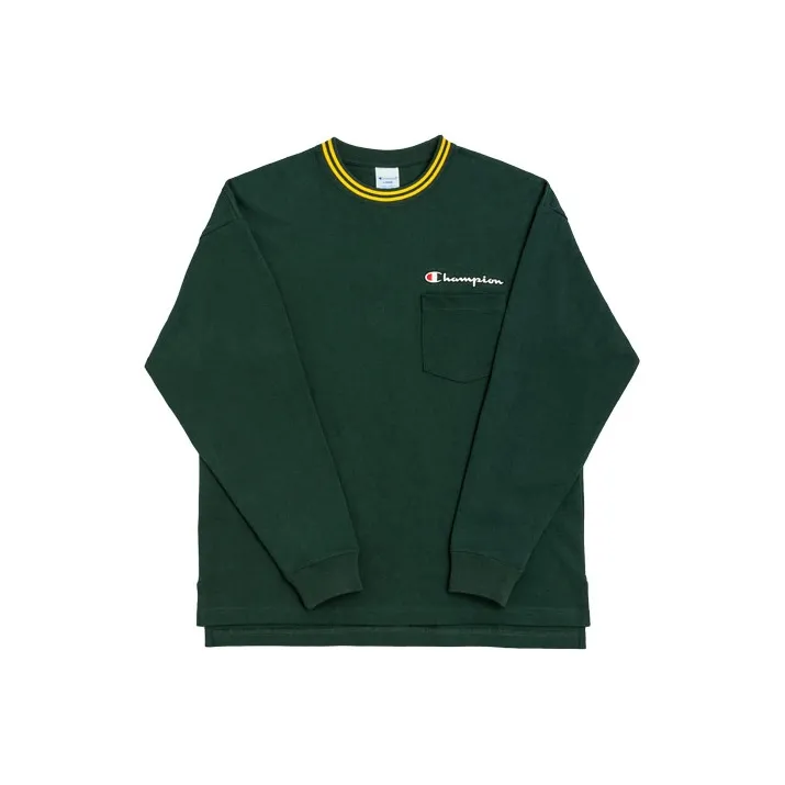Champion Straight Long-Sleeved T-Shirt Japan Version Unisex Dark Green-0