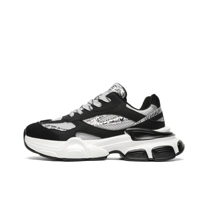 AMICNIEGD Breathable Height Increasing Wear Resistant Low Top Chunky Sneakers Unisex Silver Black-0