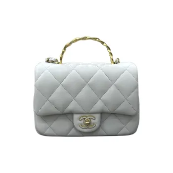 CHANEL Lambskin One Shoulder Handbag Women's Light Gray