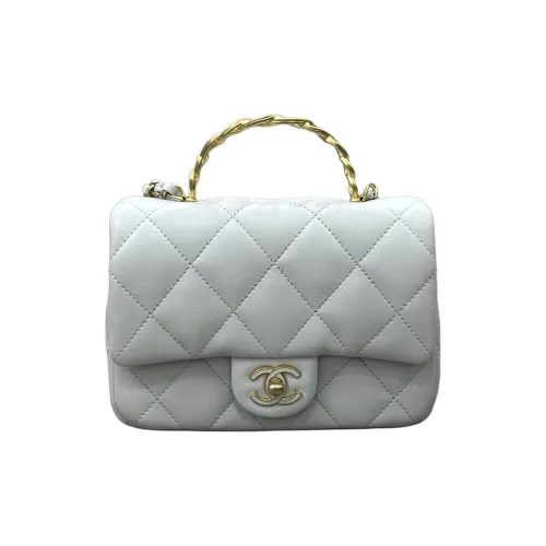 CHANEL Lambskin One Shoulder Handbags Women's Light Gray