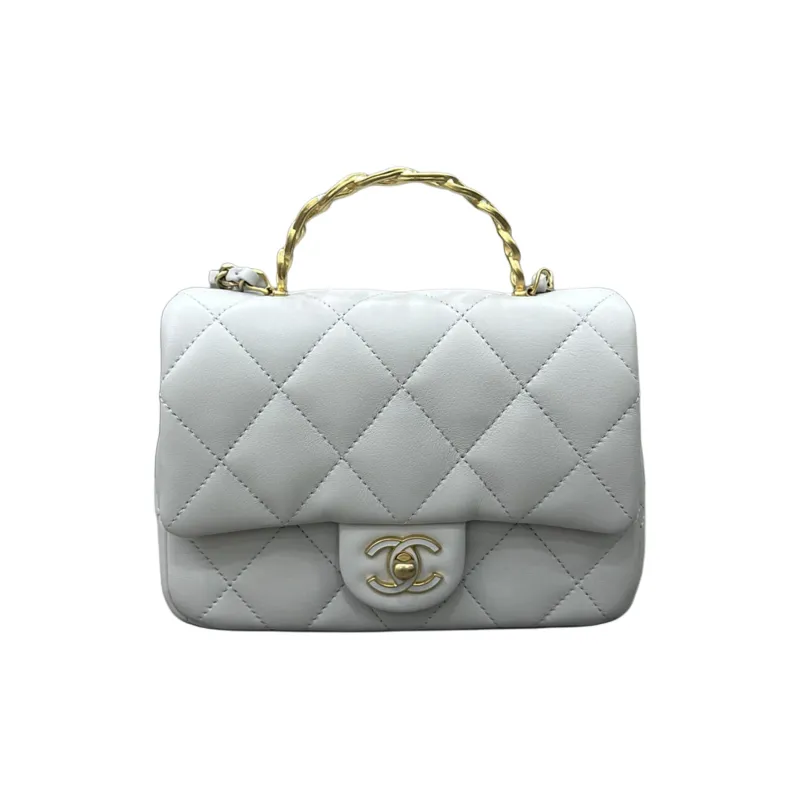 CHANEL Lambskin One Shoulder Handbag Women's Light Gray-0