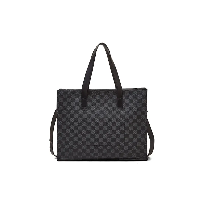 Old Man's Head Synthetic Leather Crossbody Bag Men's Black Checkerboard-1