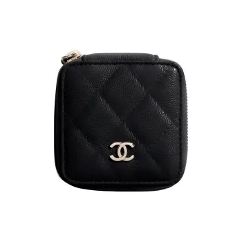 CHANEL Solid Color Grain Caviar Calfskin Coin Purse Women's Black
