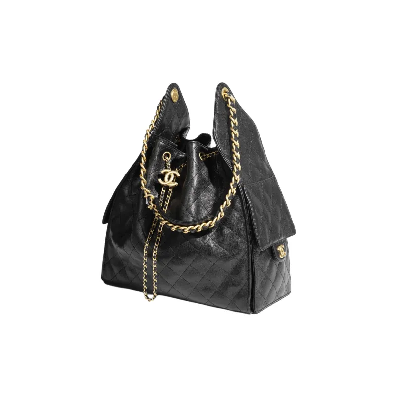 CHANEL 25Bag Calfskin Shoulder Bag Medium Size Women's Black-1