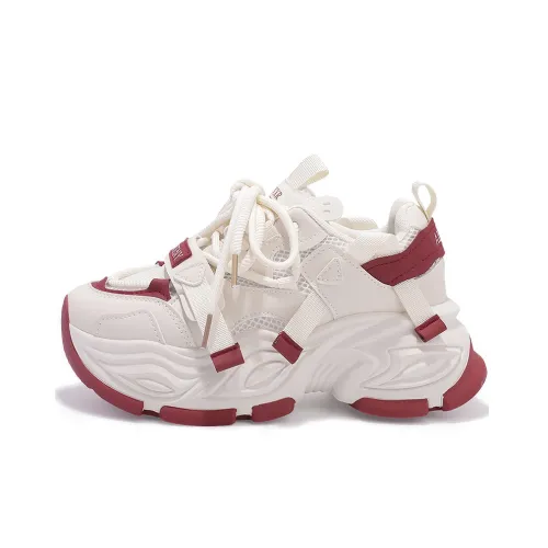 SNXR Anti Slip Wear Resistant Low Top Chunky Sneakers Women's Beige Red